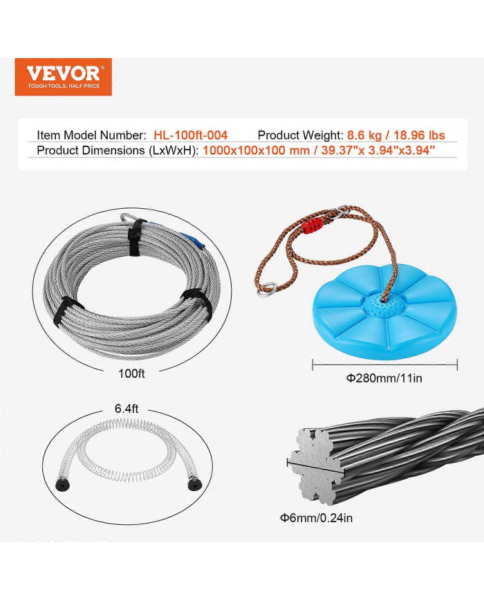 Kit de tyrolienne pour enfants et adultes, kits de tyrolienne de 100 pieds jusqu’à 500 lb, divertissement de [...]
