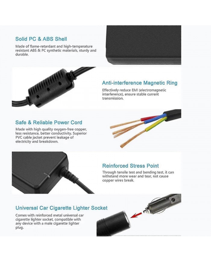 12v 15a 160w Convertisseur de voiture 220v à 12v Adaptateur de voiture Convertisseur Voiture Accueil - [...]