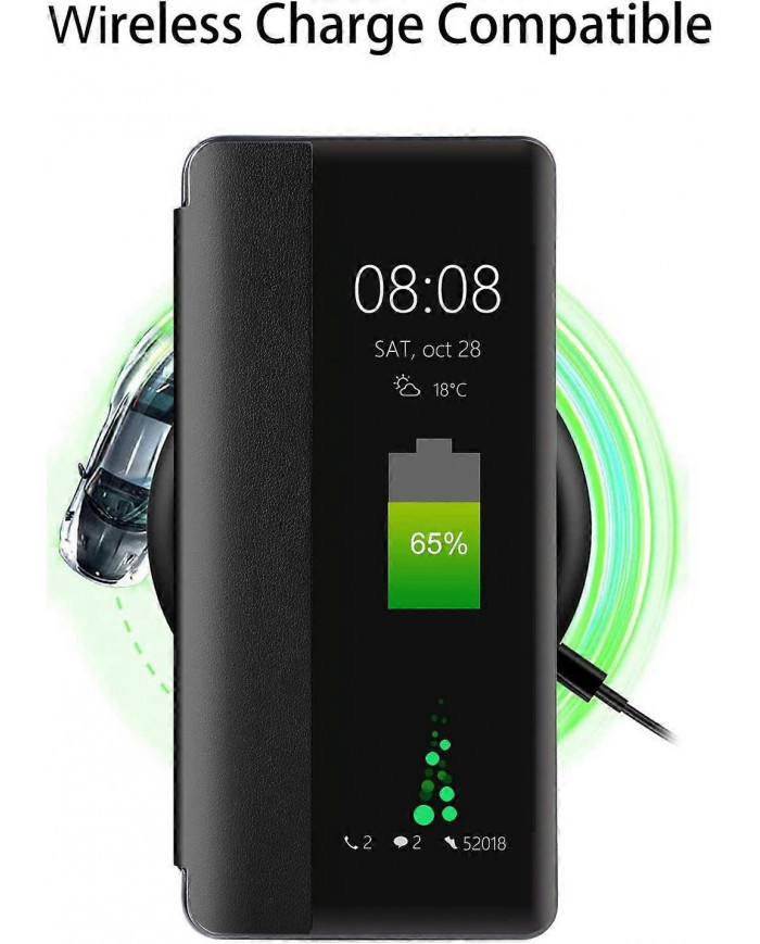 Coque Huawei P30/Huawei P30PRO, Coque à rabat en cuir Smart View, [Mode d’économie d’énergie] [Protection intégrale]