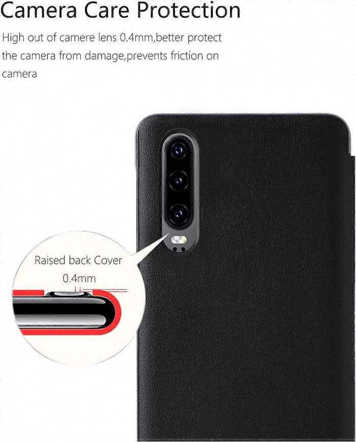 Coque Huawei P30/Huawei P30PRO, Coque à rabat en cuir Smart View, [Mode d’économie d’énergie] [Protection intégrale]
