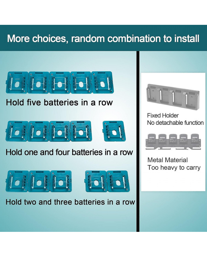 Pack de 5 supports de batterie pour supports de batterie Makita 18V Support de quai pour BL1860 BL1850 BL1840 [...]
