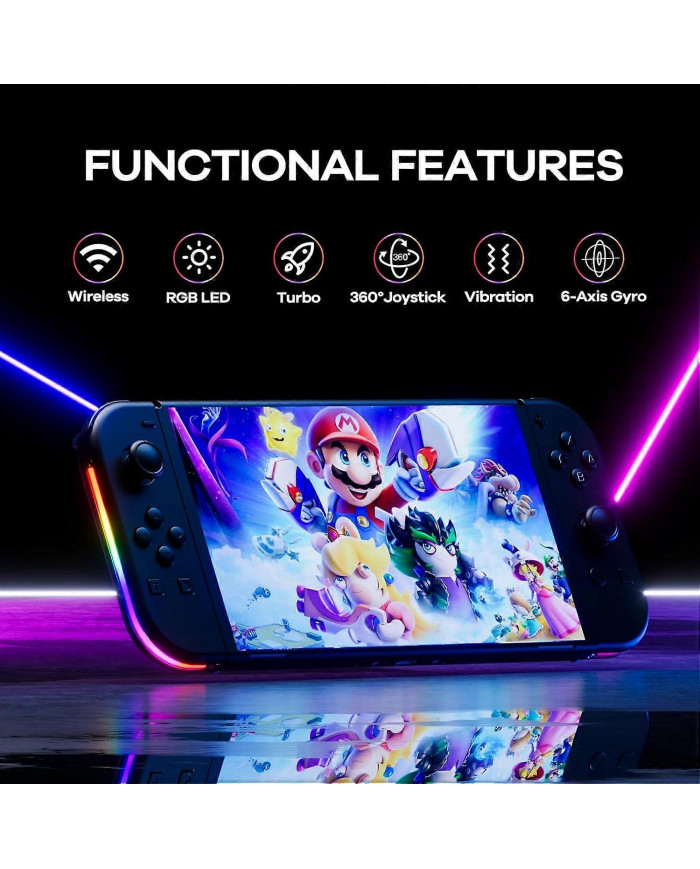Manettes pour Nintendo Switch, Remplacement de la manette Switch avec LED RGB, Turbo et vibration réglables, Pikachu