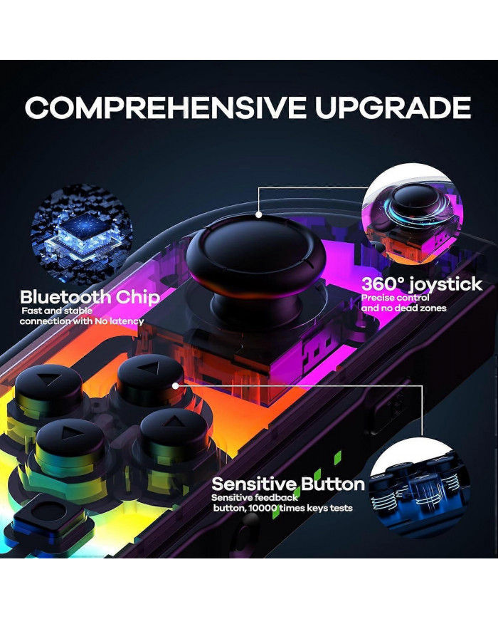 Manettes pour Nintendo Switch, Remplacement de la manette Switch avec LED RGB, Turbo et vibration réglables, Pikachu