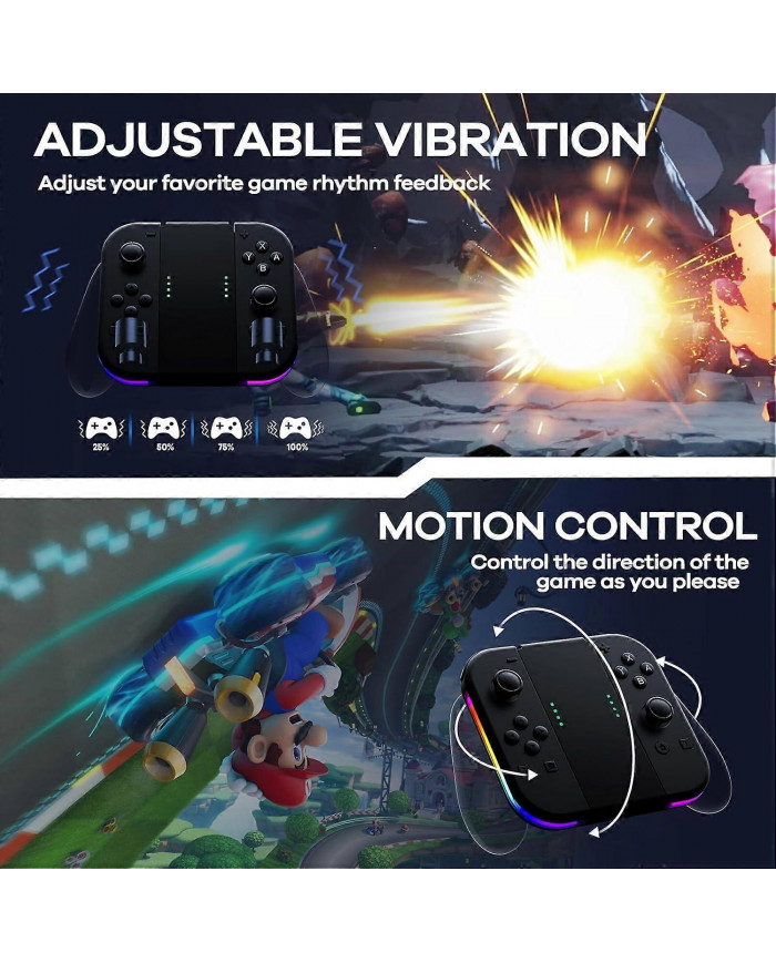 Manettes pour Nintendo Switch, Remplacement de la manette Switch avec LED RGB, Turbo et vibration réglables, Pikachu