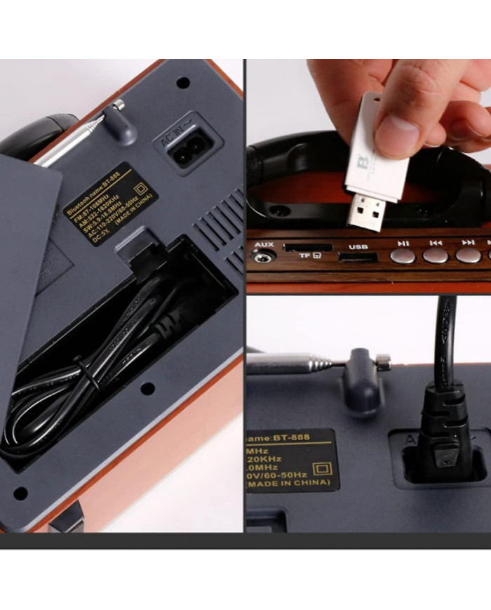 Radio rétro en bois, radio FM, lecteur CD, avec style à l’ancienne, basse forte, Mini Audio en plein air Volume fort