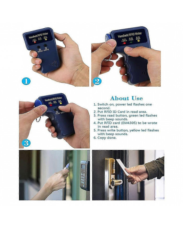 Handheld 125khz Rfid Reader Writer Duplicator Copier, mise à niveau ID Card Cloner Programmer, avec 10pcs