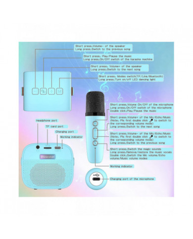 Machine de karaoké pour enfants avec 2 microphones sans fil, machine de karaoké portable avec Bluetooth pour [...]