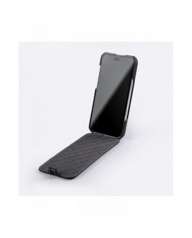 MELKCO Pour iPhone 16 Pro Max Étui Magnétique Vertical Flip Cuir de Vache Véritable + Couverture Antichoc PC - G