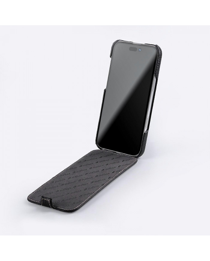 MELKCO Pour iPhone 16 Pro Max Étui Magnétique Vertical Flip Cuir de Vache Véritable + Couverture Antichoc PC - G