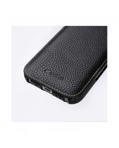 MELKCO Pour iPhone 16 Pro Max Étui Magnétique Vertical Flip Cuir de Vache Véritable + Couverture Antichoc PC - G