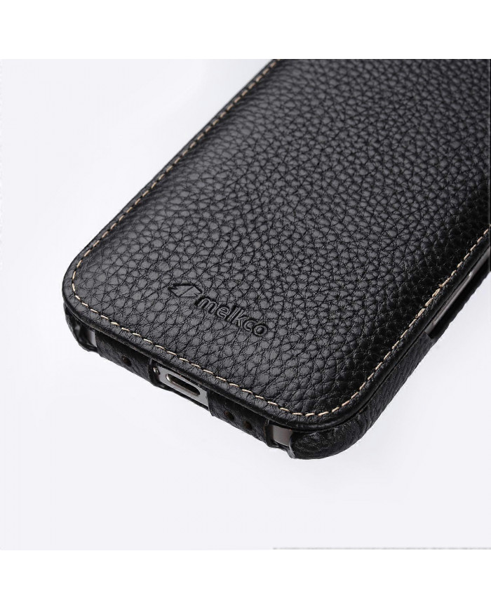 MELKCO Pour iPhone 16 Pro Max Étui Magnétique Vertical Flip Cuir de Vache Véritable + Couverture Antichoc PC - G