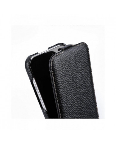 MELKCO Pour iPhone 16 Pro Max Étui Magnétique Vertical Flip Cuir de Vache Véritable + Couverture Antichoc PC - G