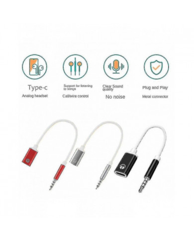 3.5mm Mâle Vers Type-c Femelle Convertisseur De Casque Plat À Rond Analogique Tour