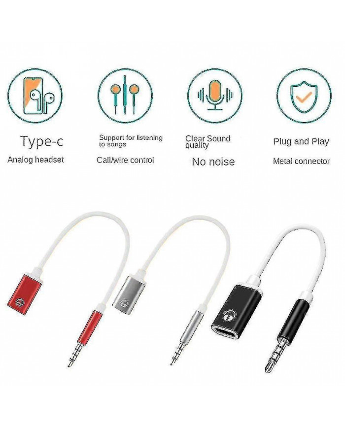 3.5mm Mâle Vers Type-c Femelle Convertisseur De Casque Plat À Rond Analogique Tour