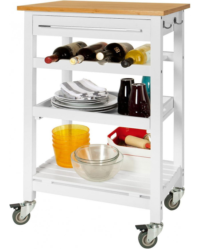 SoBuy chariot desserte avec Top bambou, FKW16-WN + billot gratuit