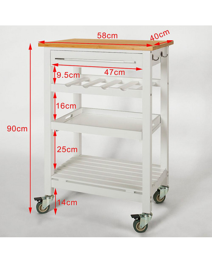 SoBuy chariot desserte avec Top bambou, FKW16-WN + billot gratuit