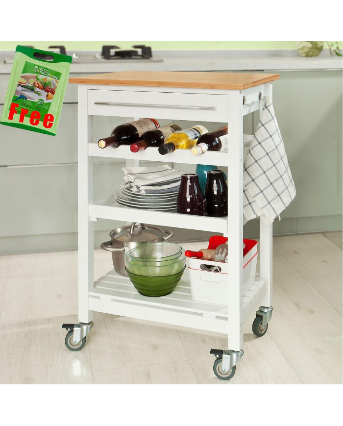 SoBuy chariot desserte avec Top bambou, FKW16-WN + billot gratuit