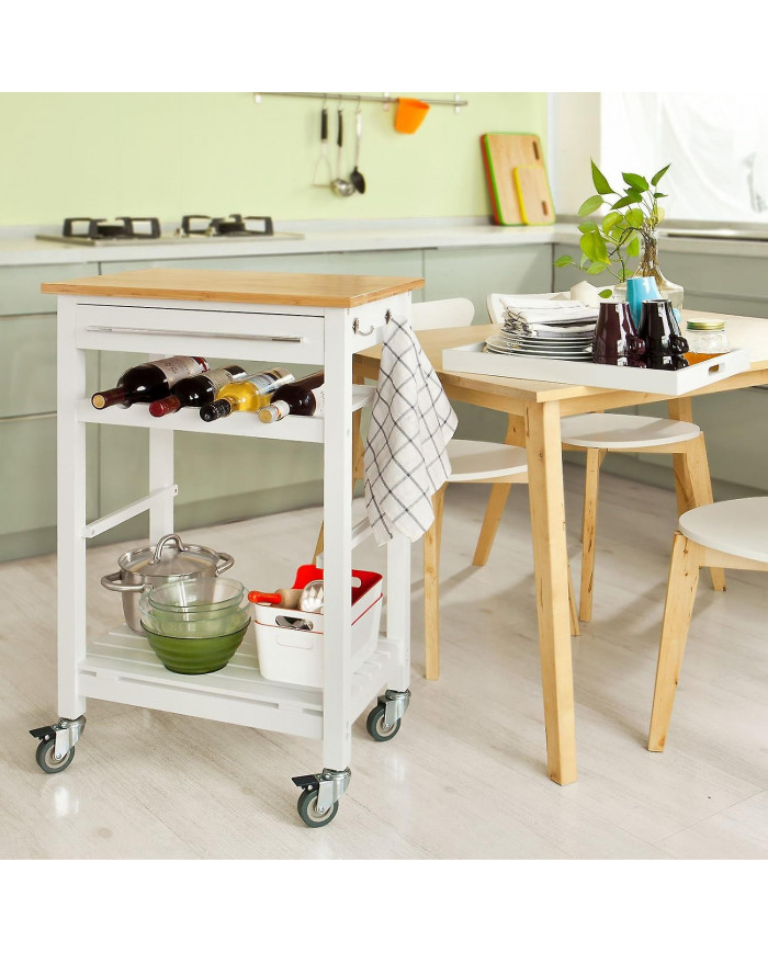 SoBuy chariot desserte avec Top bambou, FKW16-WN + billot gratuit