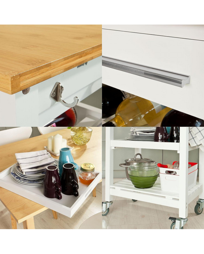 SoBuy chariot desserte avec Top bambou, FKW16-WN + billot gratuit