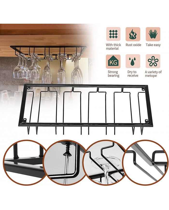 Porte-verres à vin - Support de verre à vin à pied sous l’armoire pour bar