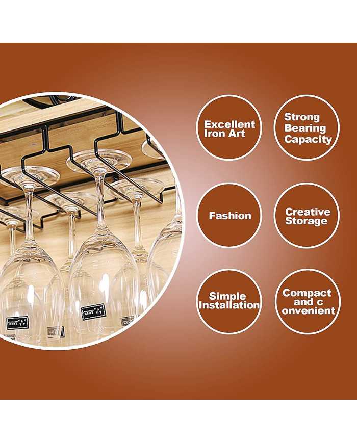 Porte-verres à vin - Support de verre à vin à pied sous l’armoire pour bar