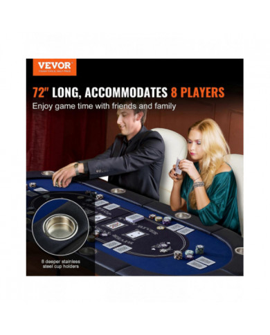 Table de poker pliable pour 8 joueurs, table de poker Blackjack Texas Holdem avec rails rembourrés et porte- [...]