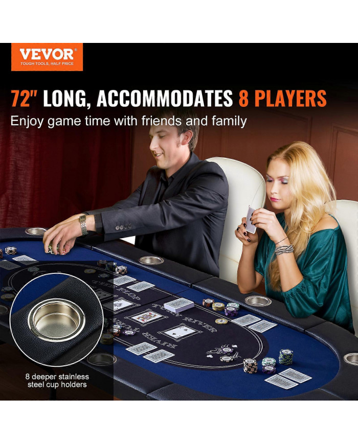 Table de poker pliable pour 8 joueurs, table de poker Blackjack Texas Holdem avec rails rembourrés et porte- [...]