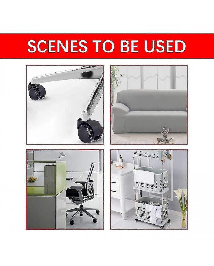 Roulette silencieuse sans tige noire de 2 pouces, roulettes de chaise de bureau, roulettes de chaise de [...]