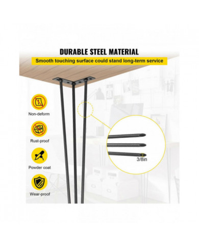 4 pieds en épingle à cheveux Ensemble de pieds en épingle à cheveux pour meuble Bureau Table 28" en acier au carbone