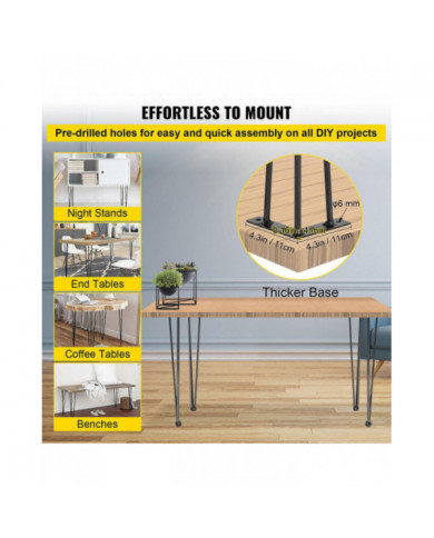 4 pieds en épingle à cheveux Ensemble de pieds en épingle à cheveux pour meuble Bureau Table 28" en acier au carbone