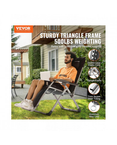 Chaise Zero Gravity, 26 pouces, chaise anti-gravité réglable avec coussin, appui-tête, repose-pieds et porte- [...]