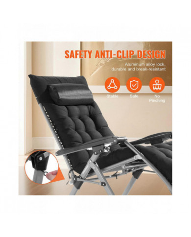 Chaise Zero Gravity, 26 pouces, chaise anti-gravité réglable avec coussin, appui-tête, repose-pieds et porte- [...]