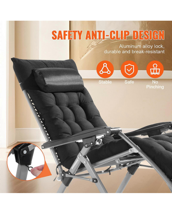 Chaise Zero Gravity, 26 pouces, chaise anti-gravité réglable avec coussin, appui-tête, repose-pieds et porte- [...]