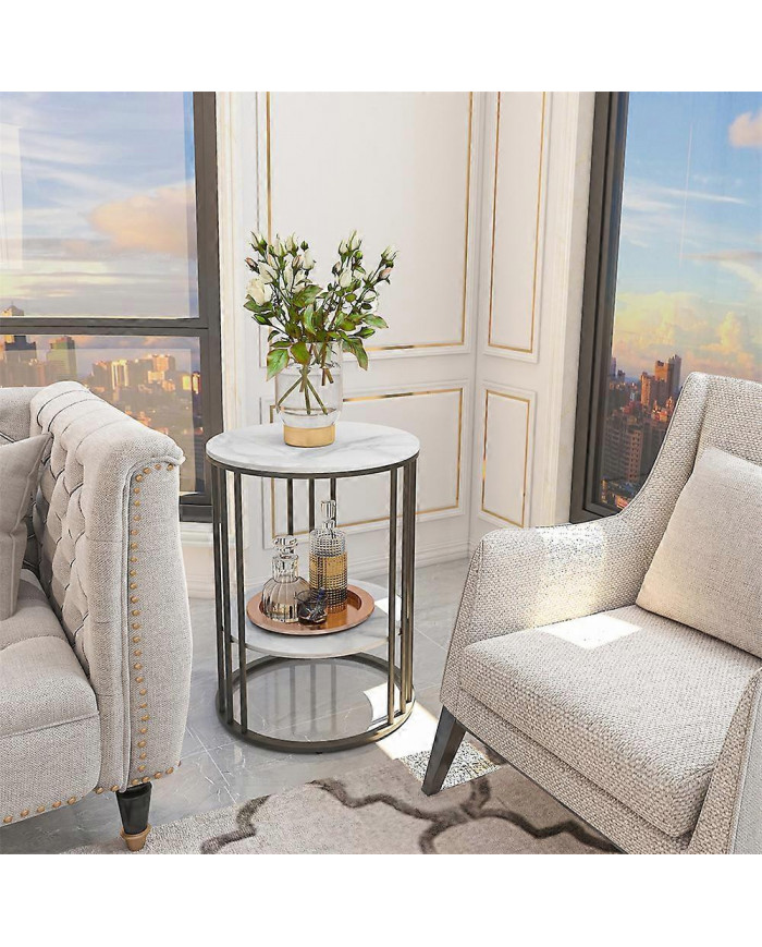 Table d’appoint ronde rétro en marbre Canapé de salon Table d’appoint d’appoint