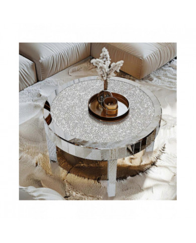 Grande table basse ronde moderne en miroir biseauté Bling Crushed Diamond End Table