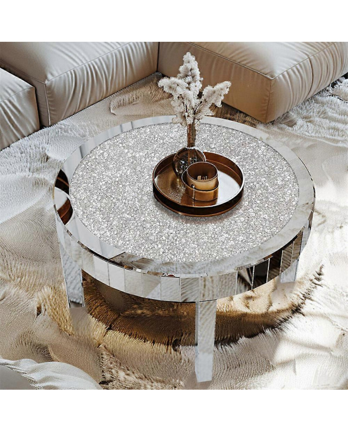 Grande table basse ronde moderne en miroir biseauté Bling Crushed Diamond End Table