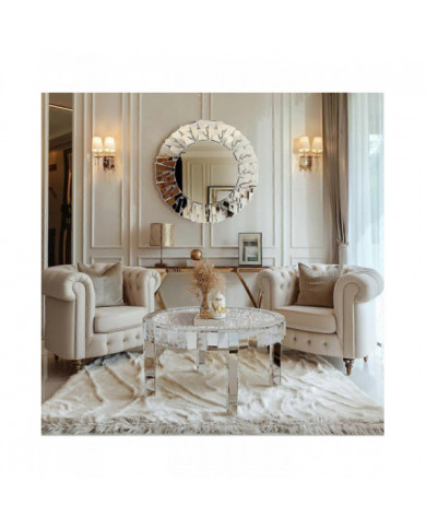 Grande table basse ronde moderne en miroir biseauté Bling Crushed Diamond End Table