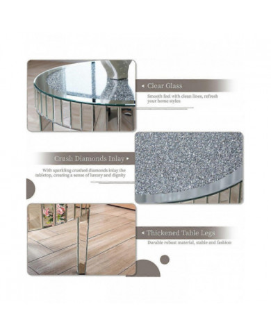 Grande table basse ronde moderne en miroir biseauté Bling Crushed Diamond End Table