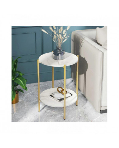Table basse en marbre à 2 niveaux Table basse de style nordique blanc élégant rond