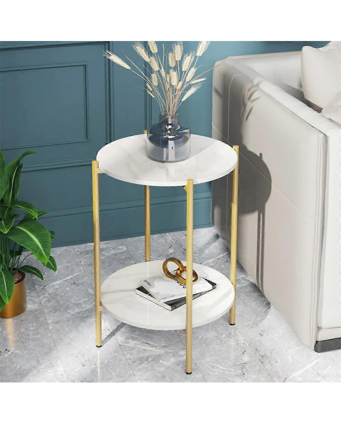 Table basse en marbre à 2 niveaux Table basse de style nordique blanc élégant rond