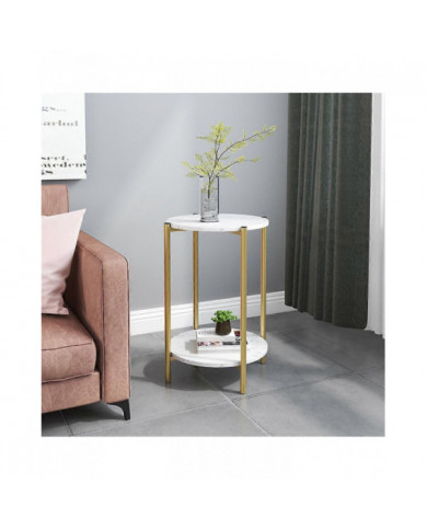 Table basse en marbre à 2 niveaux Table basse de style nordique blanc élégant rond