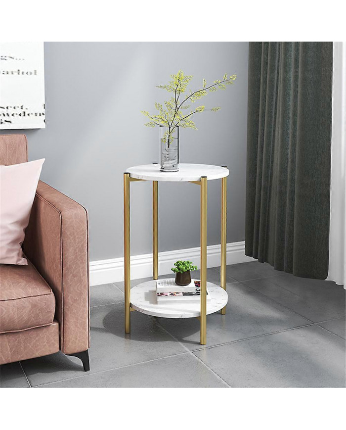 Table basse en marbre à 2 niveaux Table basse de style nordique blanc élégant rond