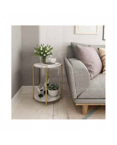 Table basse en marbre à 2 niveaux Table basse de style nordique blanc élégant rond