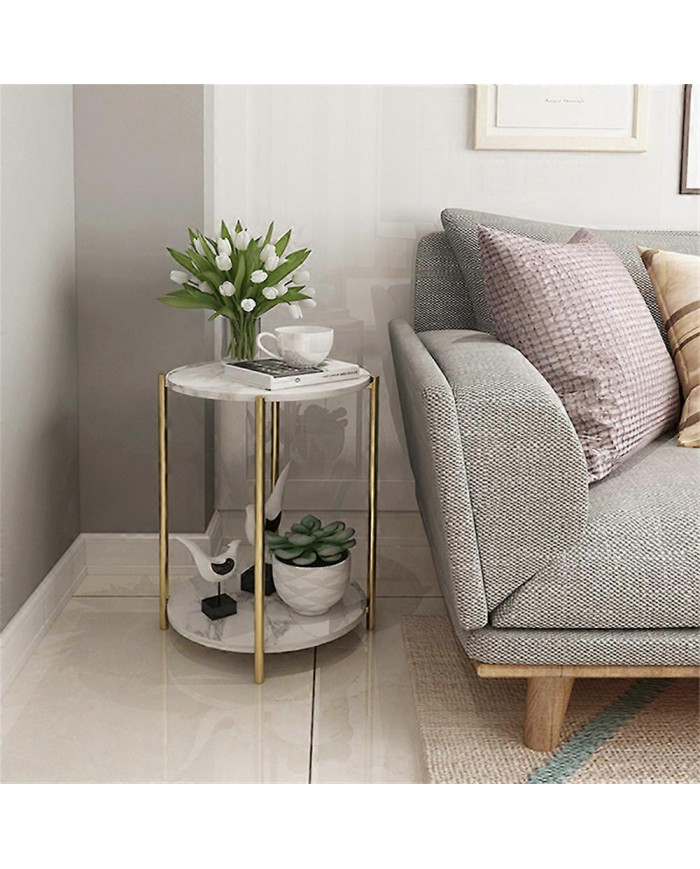 Table basse en marbre à 2 niveaux Table basse de style nordique blanc élégant rond