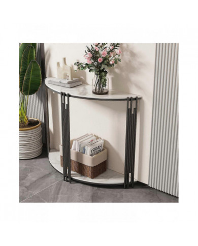Table console ronde Demi-Lune moderne Double Couche Étagère en marbre