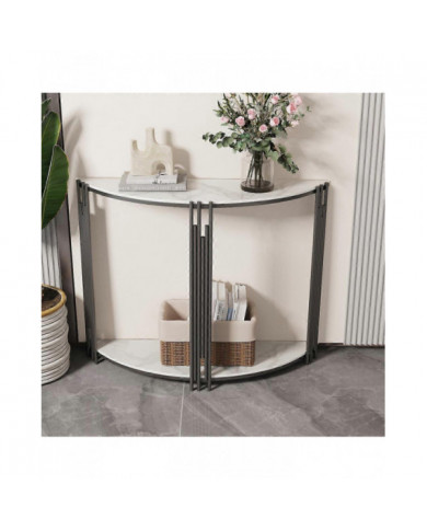 Table console ronde Demi-Lune moderne Double Couche Étagère en marbre