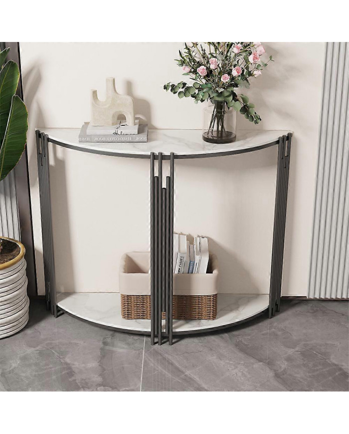 Table console ronde Demi-Lune moderne Double Couche Étagère en marbre