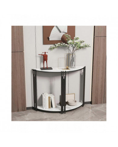 Table console ronde Demi-Lune moderne Double Couche Étagère en marbre