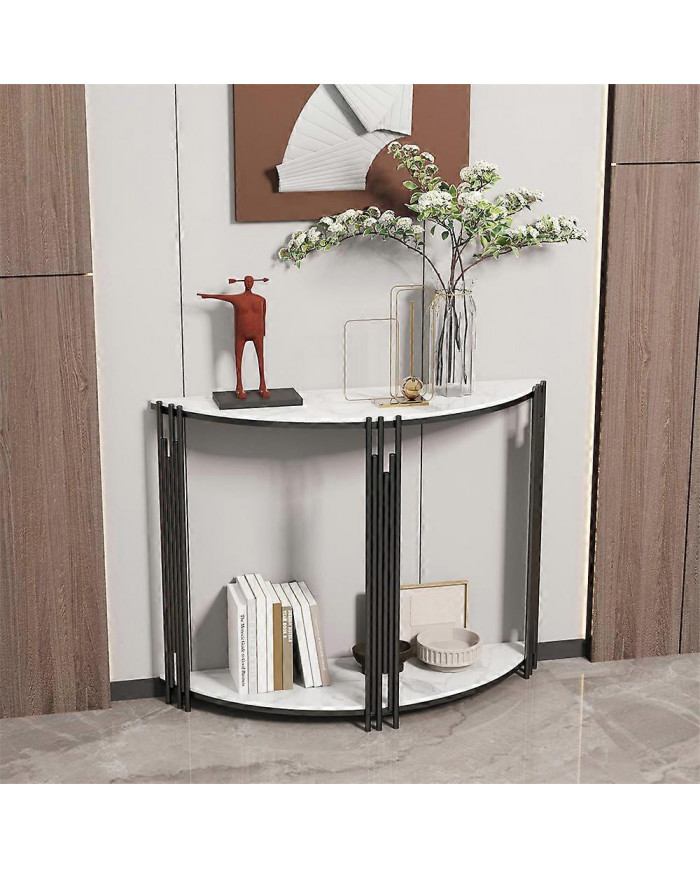 Table console ronde Demi-Lune moderne Double Couche Étagère en marbre