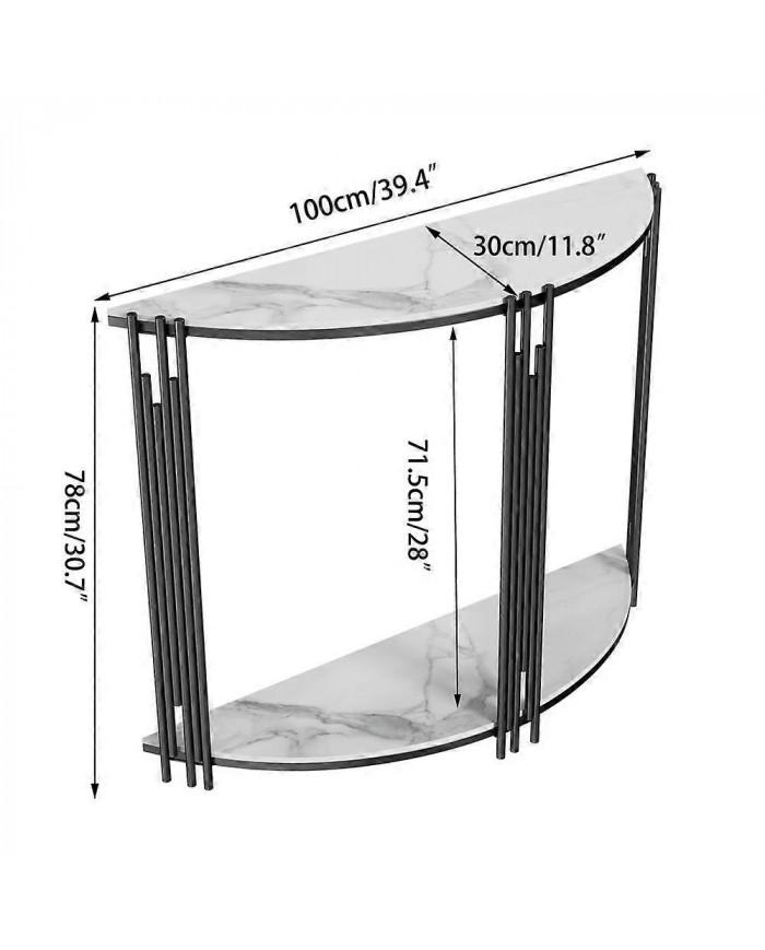 Table console ronde Demi-Lune moderne Double Couche Étagère en marbre